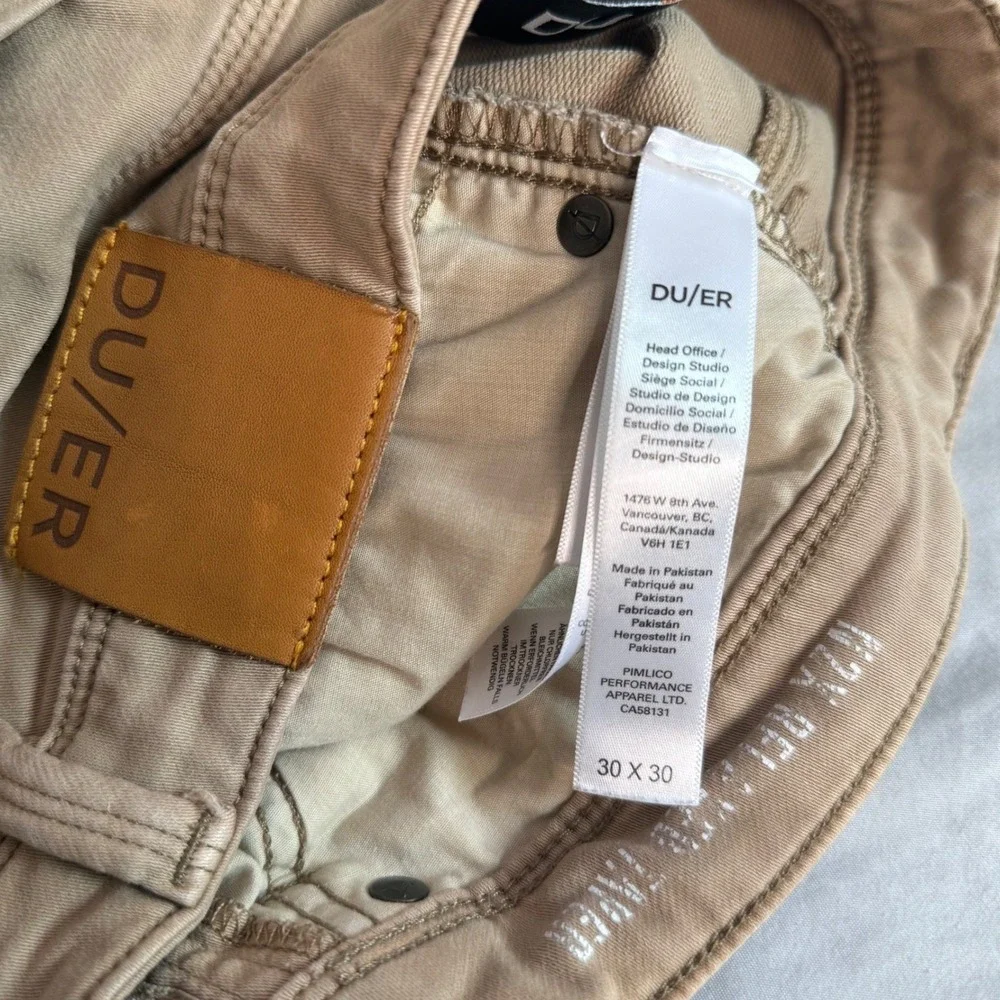DU/ER No Sweat Relaxed Tapered Pants Men Size‎ 30x30 Stretch Casual
